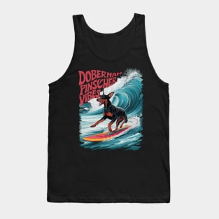 Wave Rider: Doberman Pinscher Dog Surfing in Style Tank Top